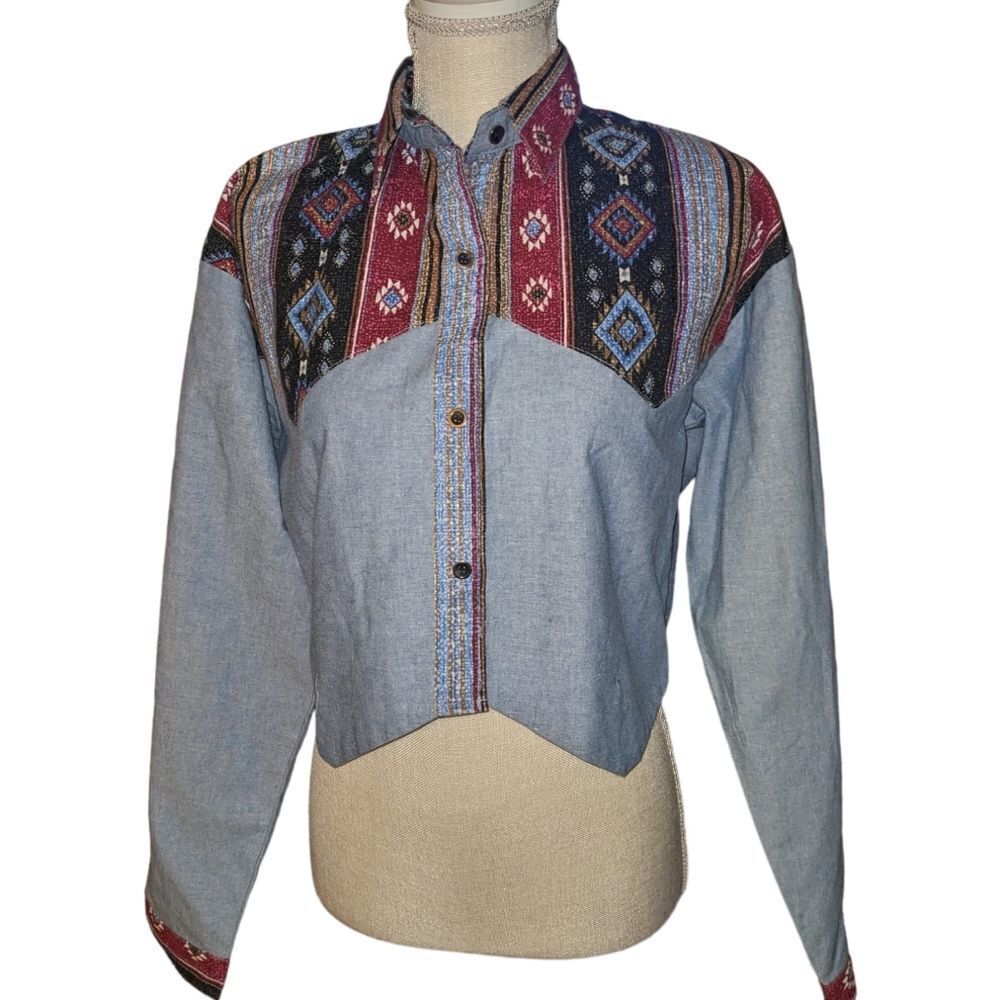 Sas'sa Ltd Vintage Cropped Patchwork Patternedtop - image 1